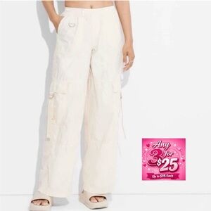 Cargo cotton Mid Rise 
Relaxed fit Pants cream Off White by Wild Fable